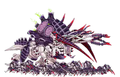 Giant purple monster with brain and tentacles