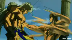 Muscular anime characters fighting
