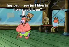 Patrick Star broom hey pal stupid town