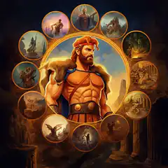 Hercules surrounded by scenes of his labors