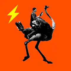 man riding ostrich with lightning bolt