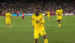 Soccer player celebrates with dance