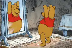 Winnie the Pooh looks in mirror