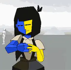 Blue and yellow split face character