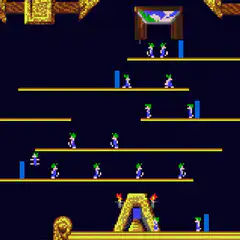 pixel art characters walking on platforms
