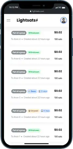 Lightsats tip withdrawal animation