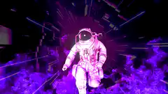astronaut floating in purple space