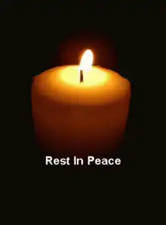 Burning candle with Rest In Peace text