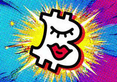 Pop art bitcoin with face