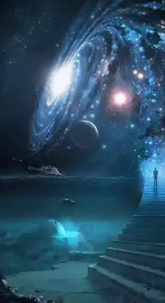 Silhouette on stairs looking at galaxy