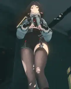 Anime girl in ripped tights bouncing