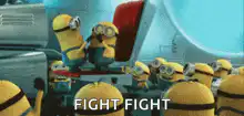 Minions fighting with swords