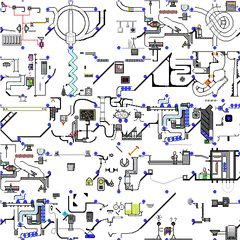 Factorio factory with moving blue dots