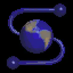 pixel art earth with orbiting rings