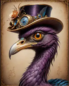 Steampunk Purple Bird with Top Hat