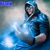 Frank the hooded mage with glowing hands