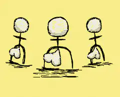 Three stick figures with large buttocks