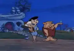 Flintstones family in a car