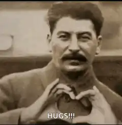 Stalin making a heart shape with his hands