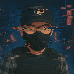 Cyberpunk character with glitch effect