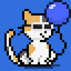 pixel cat with blue balloon
