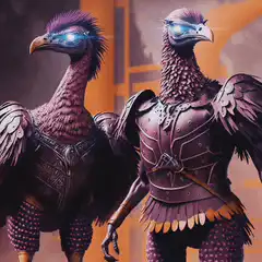 Vulture warriors with glowing eyes and thumbs up