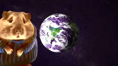 Capybara in sweater next to Earth