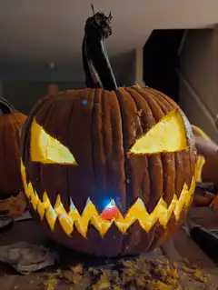 Jack-o'-lantern lights up in the dark