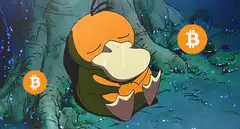 Psyduck crying in the rain with Bitcoin