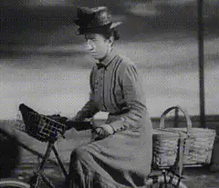 woman riding bicycle with baskets