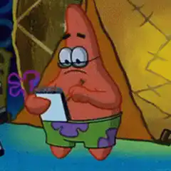 Patrick Star thinking with notepad