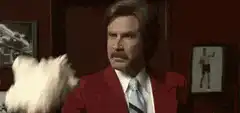 Ron Burgundy blowing a conch shell