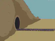 Pink train crashes into tunnel