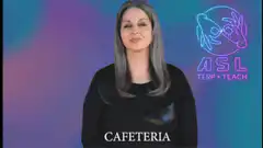 Woman signing cafeteria in ASL