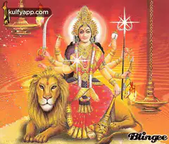 Goddess Durga with lion and trident