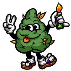 cartoon marijuana bud character with lighter