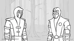 Sub-Zero and Scorpion drink and do a bro-fist