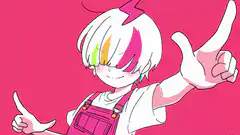 anime girl with rainbow hair giving thumbs up