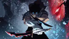 Tanjiro with red eyes and sword