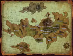Fantasy world map with regions and compass