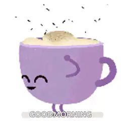 Happy purple coffee cup good morning
