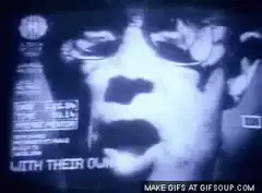 Woman throws microphone at giant screen