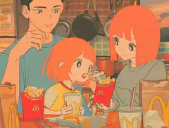 anime family eating at mcdonalds