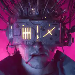 Cyberpunk man with glowing visor