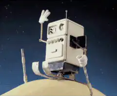 Robot waving on a planet