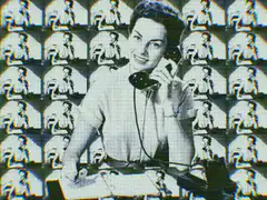 Woman on phone with repeating background