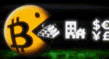 Bitcoin Pac-Man eats currency icons