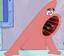 Patrick Star screaming with wide open mouth