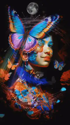 Woman with butterflies and bitcoin symbol