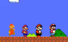 Mario characters walking in pixel art